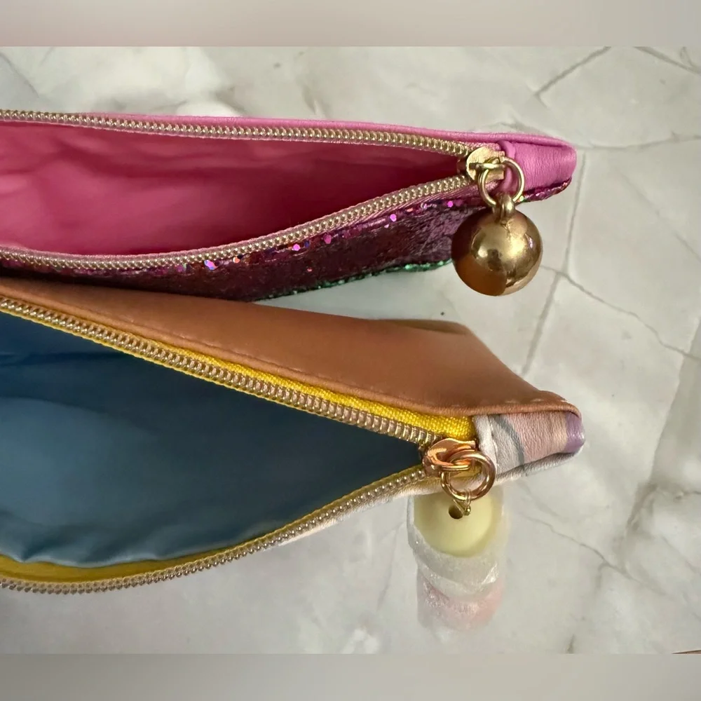 Ipsy Glam Makeup Bags Marble Glitter Purple Green Pink 7.5x5 Bags Only - 2 PACK